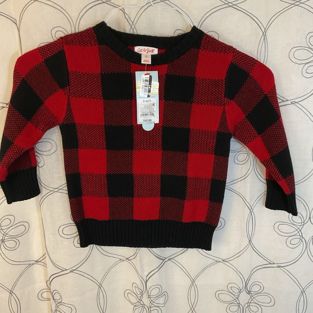 Boys Buffalo‎ Plaid Christmas Sweater Red Black Check Lumberjack Size 2T